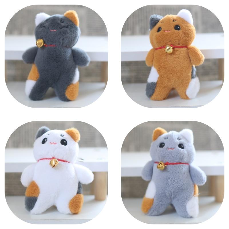 Милая плюшевая кошка с колокольчиком, подвеска-игрушка с брелоком, белая/серая/коричневая