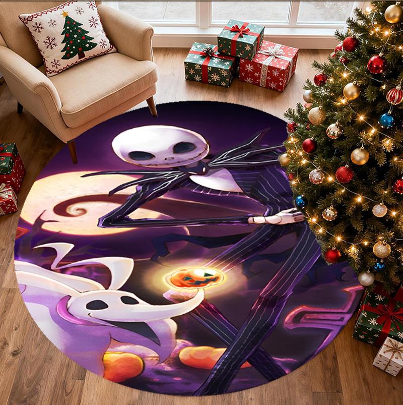 The Nightmare Before Christmas Pattern Round Rug, Indoor/Outdoor Mat, for Picnic, Gameroom, Bedroom, Office, Living Room, Home Decor Carpet, Birthday
