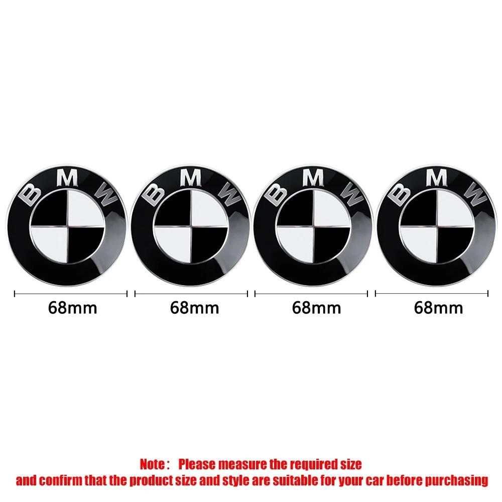 For b m w Car Black White BMW Logo Front Hood Emblem Rear Badge Wheel Hub Cap 56mm 68mm steering wheel sticker 45mm Accessories