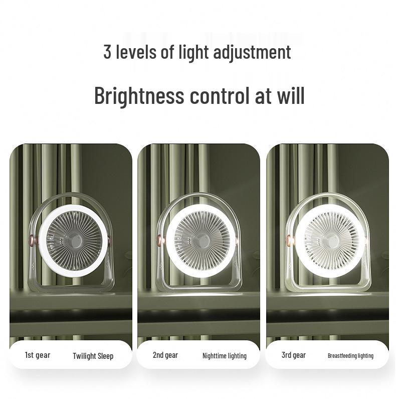 Compact USB Rechargeable Desktop Fan with Three-Speed Settings, Long Battery Life, and Night Light - Perfect for Summer and Outdoor Use