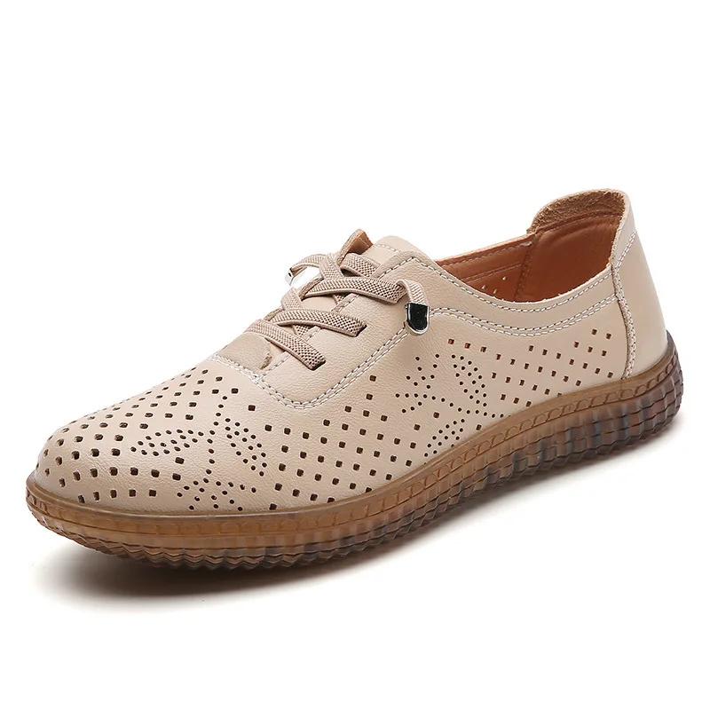 2025 Hollow Flat Mother Shoes Women Casual Shoes Simple White Wear-resistant Women Sneakers