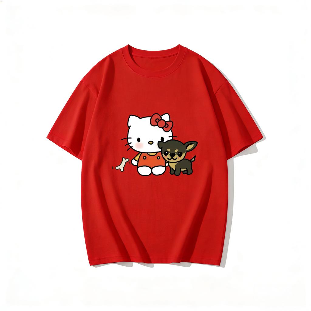 2026 Футболка Hello Kitty из мягкого хлопка с коротким рукавом и круглым вырезом, милый принт, легкий летний топ для женщин, повседневная одежда