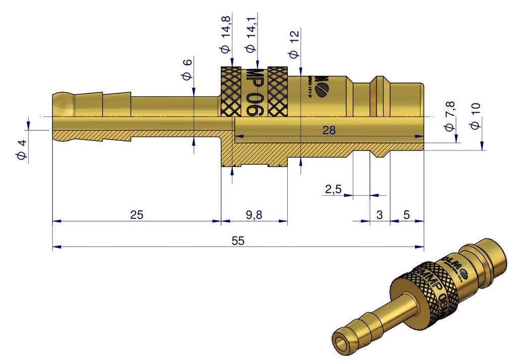 Szybkozłącze Pneumatyczne P26 Nw7.2 Wtyczka Pod Wąż Dn06Mm Polmo  ( Sprzedawane Po 5 )