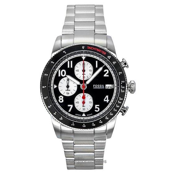 Fossil Спортивные часы Tourer Chronograph из нержавеющей стали с черным циферблатом, кварцевые, мужские, FS6045