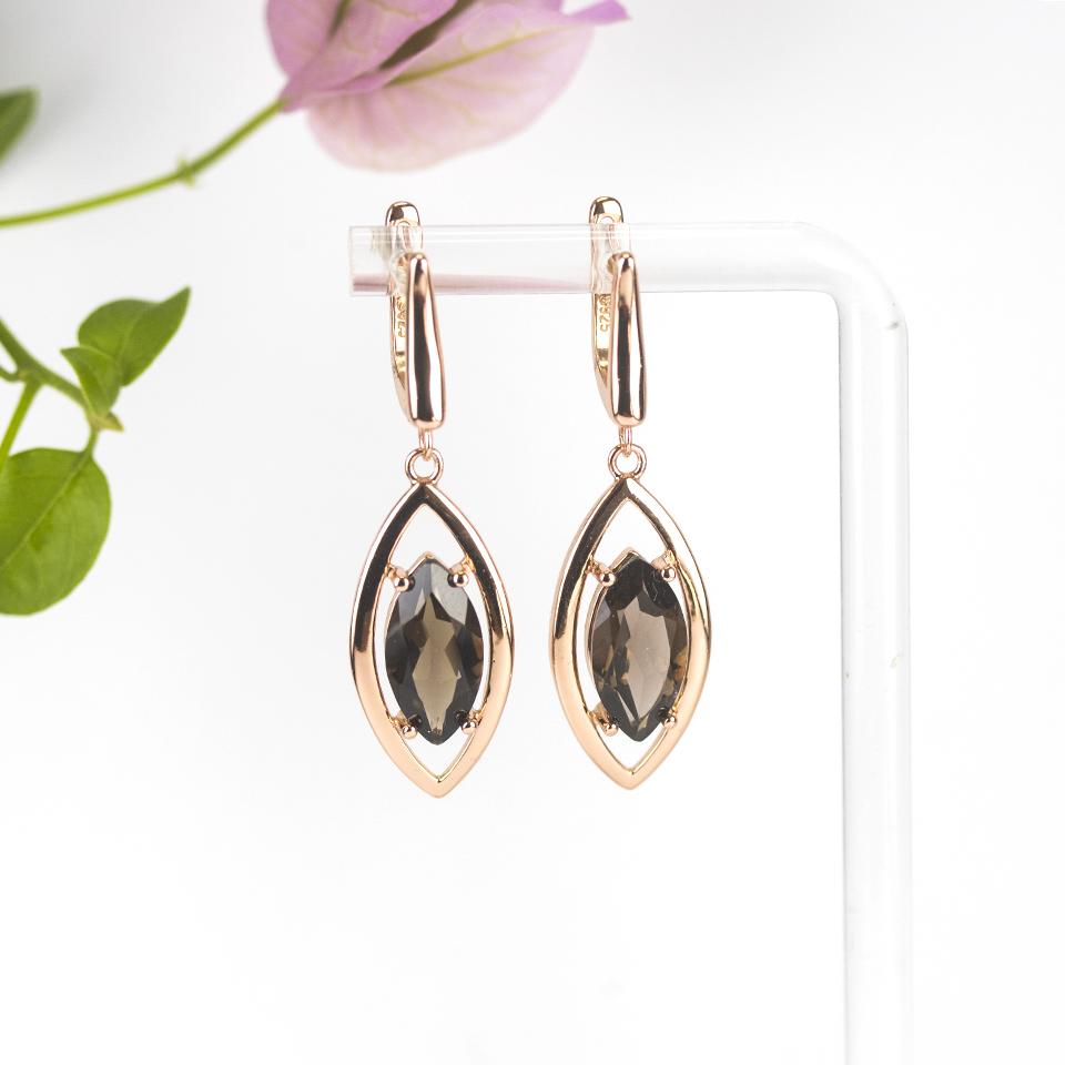 Простые Натуральные Серьги-застежки с Дымчатым Кварцем MQ 14*7мм 925 Стерлинговое Серебро Розовое Золото Изысканные Ювелирные Изделия для Женщин Подарок на День Рождения Рождество