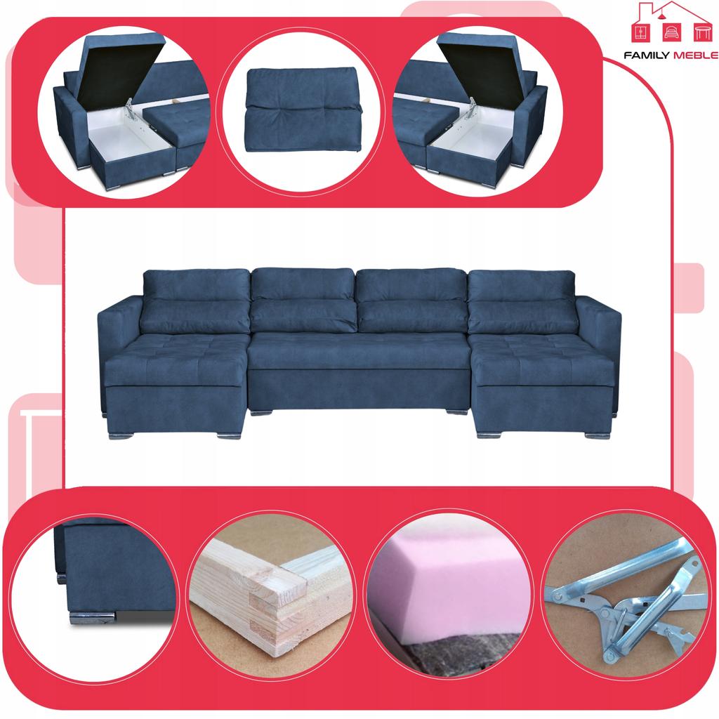 Varius BIG Corner Sofa Bed with Sleeping Containers Family Furniture Navy Blue
