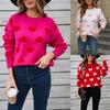 2025 Autumn and Winter Love Sweater Cute Round Neck Pullover Plus Size Peach Heart Sweater