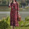 Women Summer 3/4 Sleeve O-neck Print Casual Long Dress