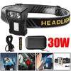 30w LED Outdoor Lighting Strong Light Sensor Headlamp ABS Type-C Charge COB High-capacity 30w LED 6 Mode Camping Fishing Lamp