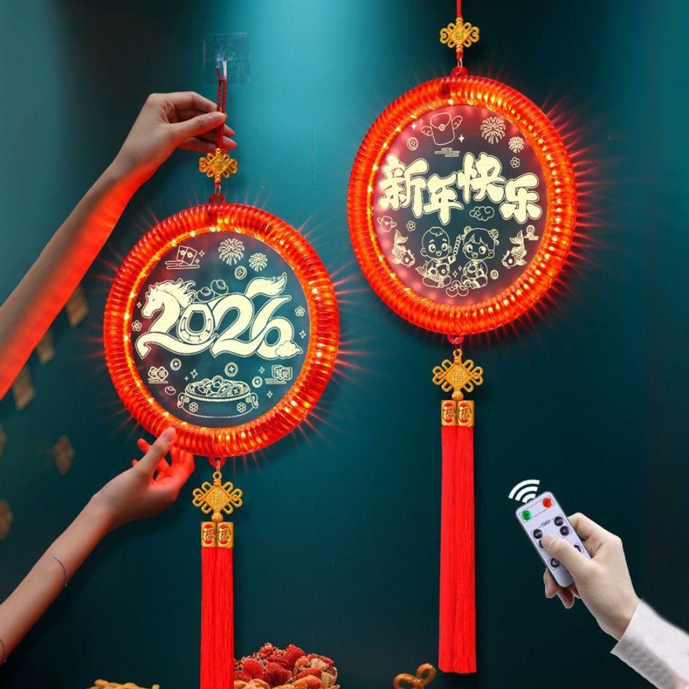 3D Glowing New Year Lantern Easy Hanging Good Luck Design Red Hanging Lanterns Pendant Style Year Of The Horse Hanging Lights