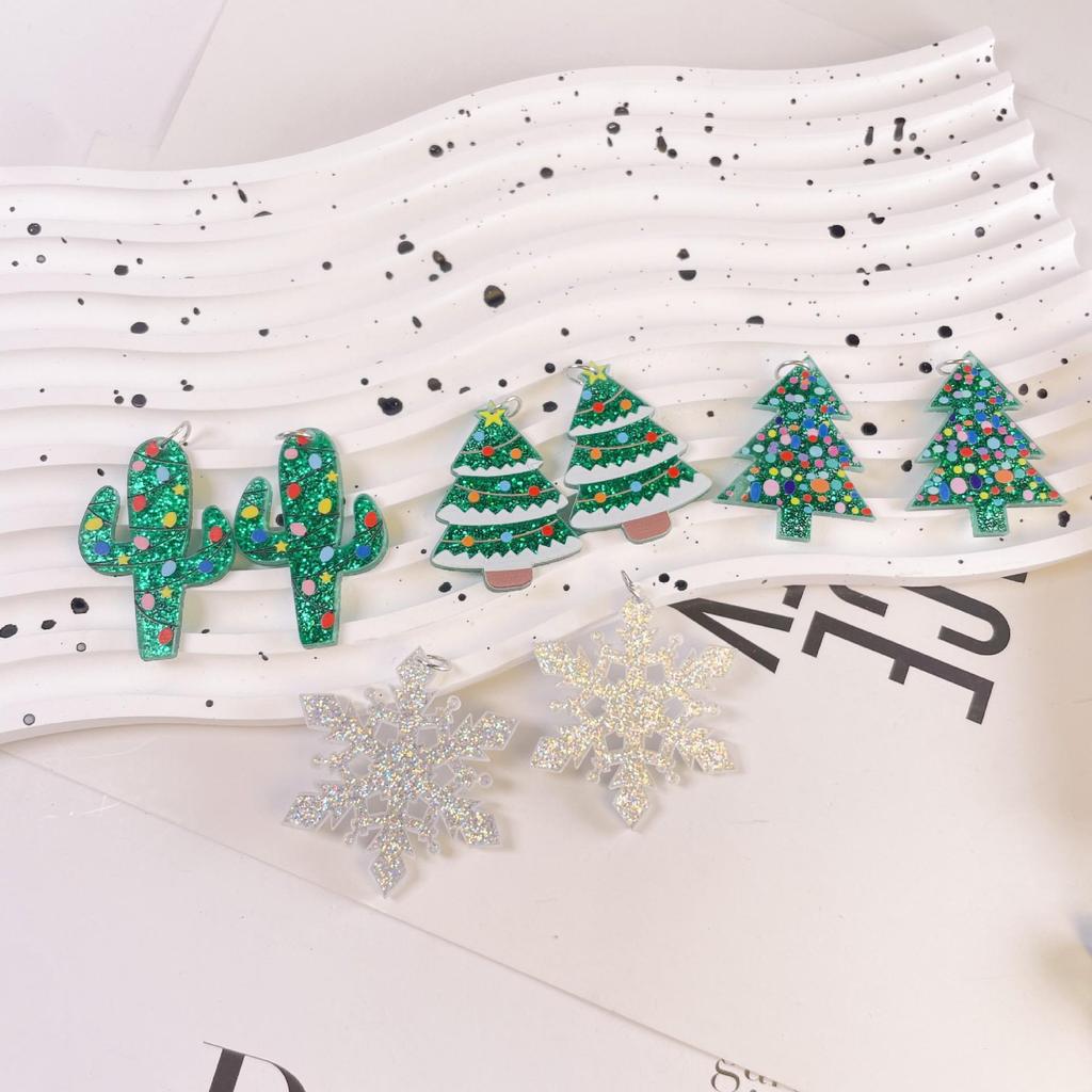 Акриловые серьги-снежинки в виде рождественской елки и кактуса - DIY брелоки-подвески, праздничные украшения