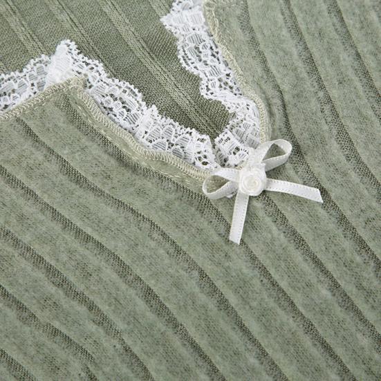 Women Tops V-Neck Lace Stitching Long Sleeve Irregular Hem Pullover Tops Solid Color Ribbed