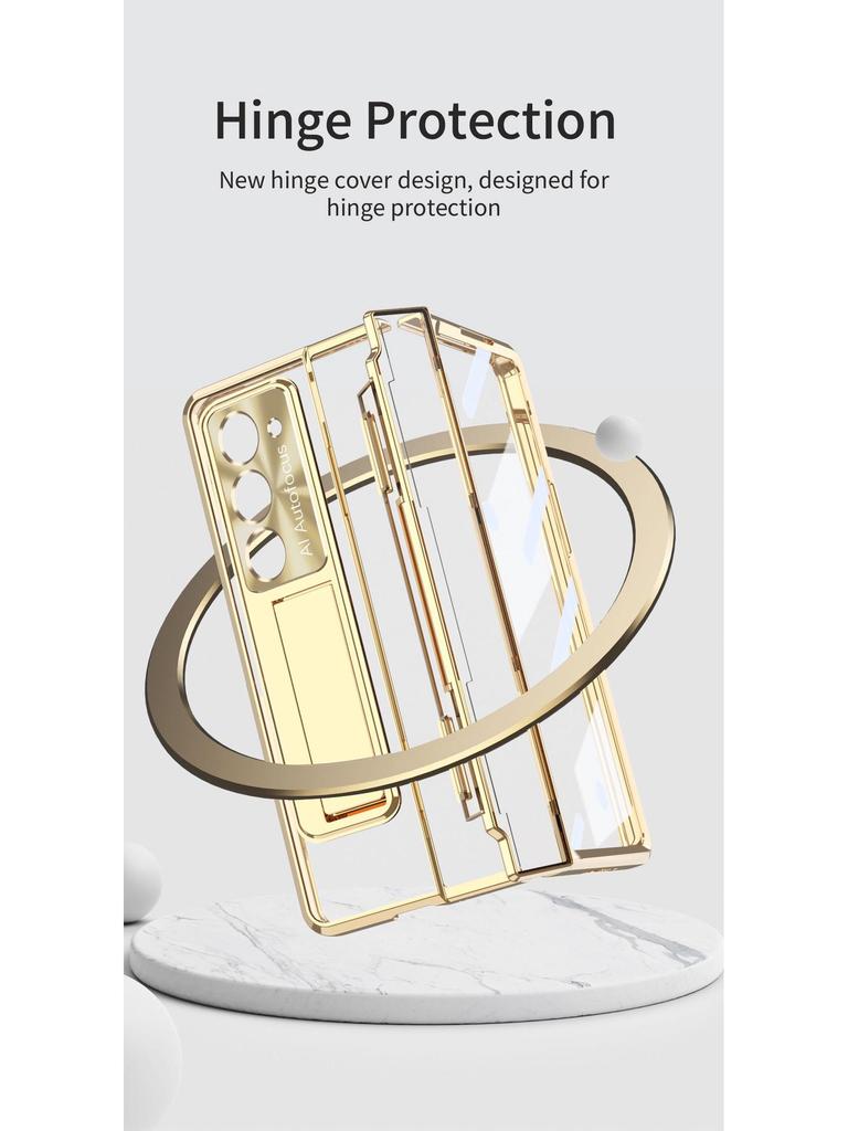 Защитный чехол для Samsung ZFold7 с плоским шарниром, электроплакированной пленкой для объектива и кожаным дизайном (Совместим с FOLD6 и W22)