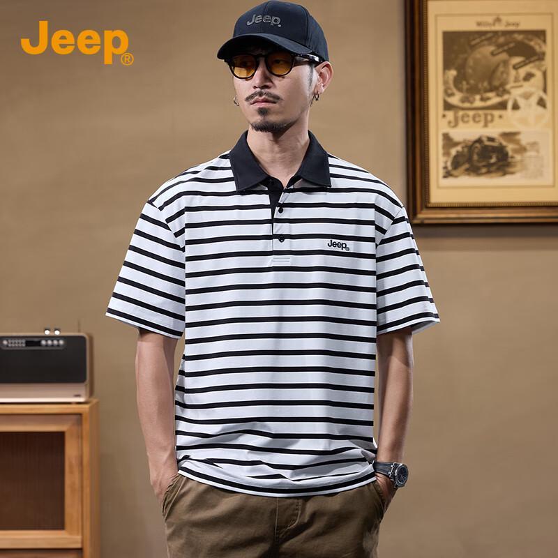 Jeep Мужская поло-футболка в полоску с отложным воротником и коротким рукавом