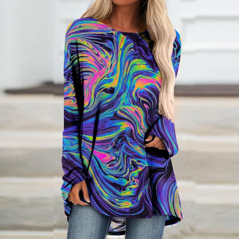 GMXIA Women's Fashion Casual Summer Long Sleeve O-Neck Blouses & Shirts