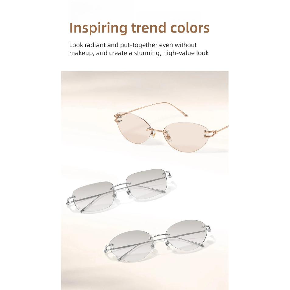 CAPONI New Rimless Women Cat Eye Glasses Fashion Outdoor Tourism and Vacation Titanium Original Design UV400 Sunglasses CP35051