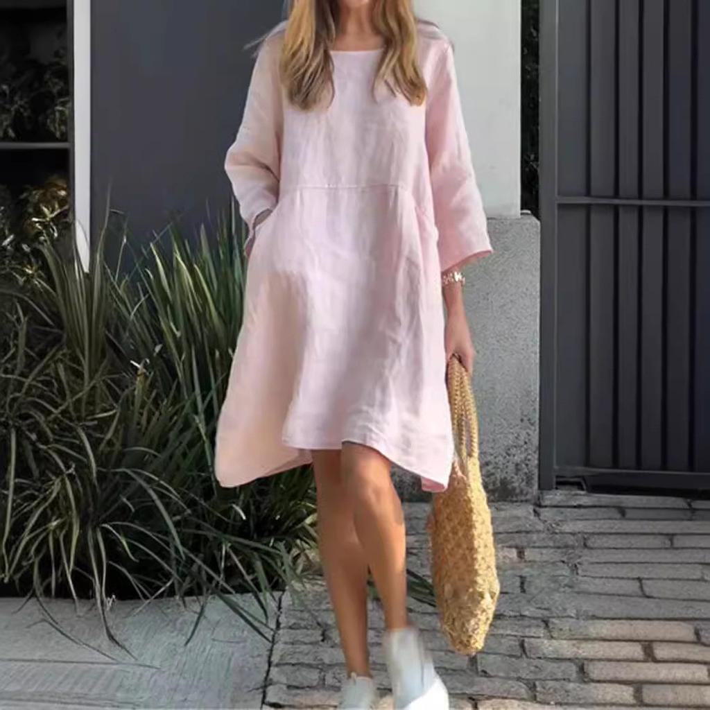 Summer Women's Loose Casual Pocket Solid Color Dress