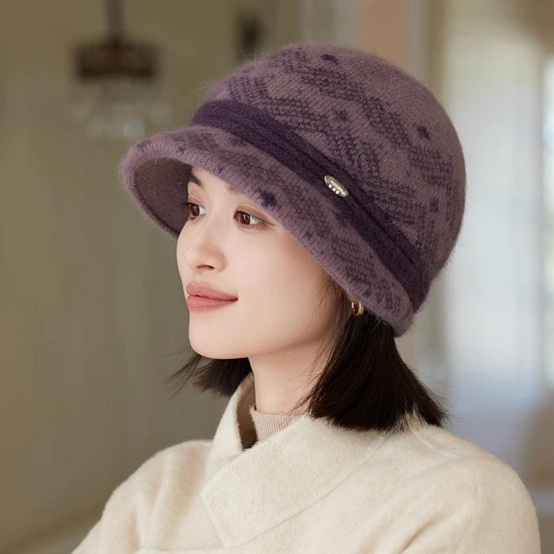 Осенне-зимняя шапка-ушанка для женщин среднего и пожилого возраста, шерстяная клетчатая женская шапка, теплая, морозостойкая, ветрозащитная, с отворотом