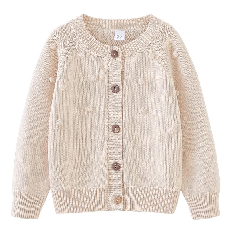 Spring and Autumn Children's Handmade Ball Wool Coat Jacket Pure Cotton Girls Knitted Cardigan