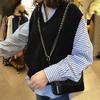 Весна Осень Универсальный Женский Вязаный Жилет Верхняя Одежда Японский Стиль Свободный Верхний Слой V-образный Вырез Жилет Свитер