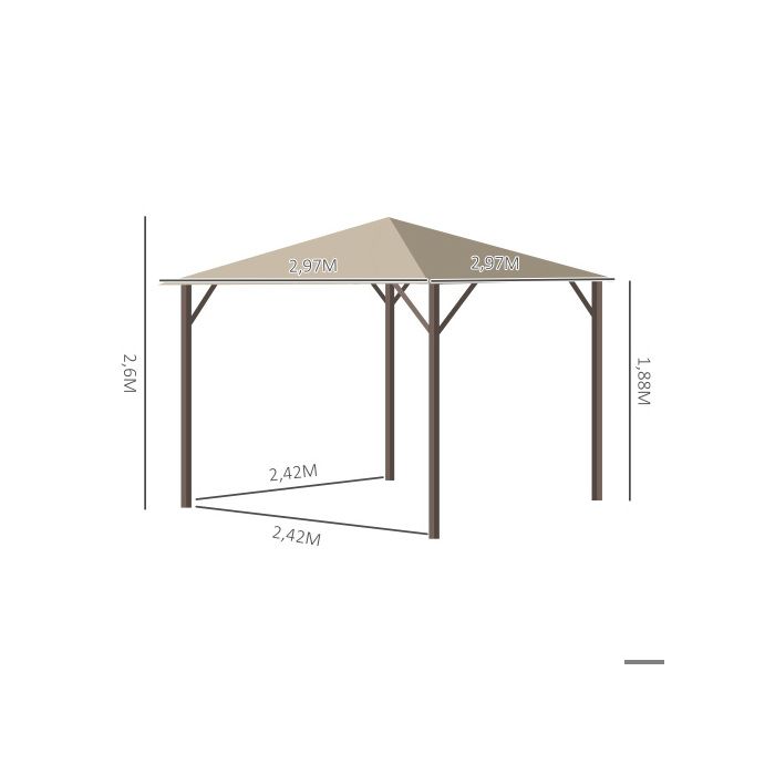 Abri de jardin 3x3m avec trous d'aération 4 sections latérales antirouille 2.97x2.97x2.6m Kaki