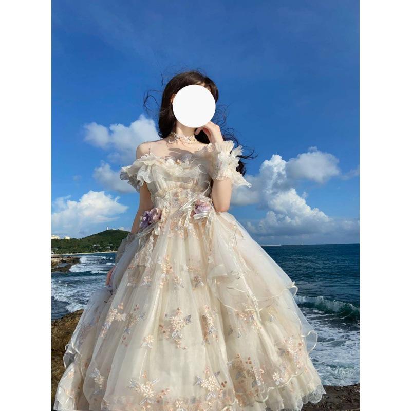 Ретро Лолита платье Женщины Милые кружева Цветочная вышивка принцесса свадебные платья девушки милые