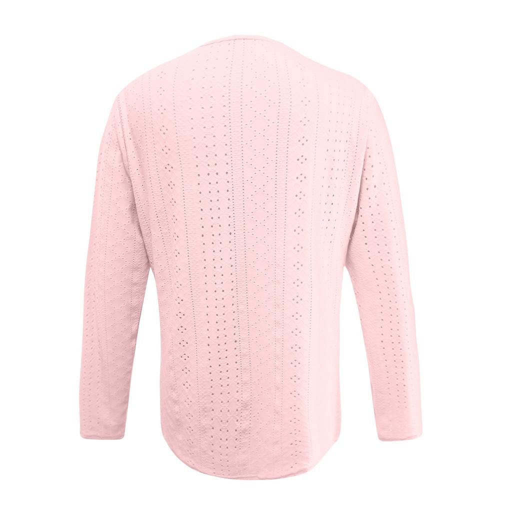 Женская однотонная модная футболка с V-образным вырезом и длинными рукавами на пуговицах