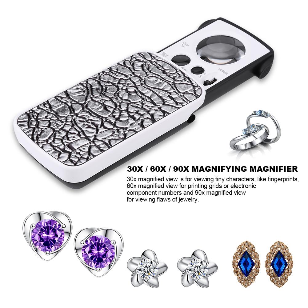 30x / 60x / 90x Magnifying Glass Jewelry Optical Magnifier Jeweler LED Light Loupe