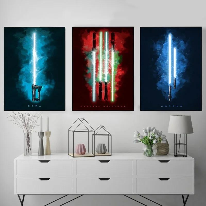 Постер к фильму Звёздные войны Домашнее украшение Световой меч Холст Принт Картина Настенное искусство Картины для декора игровой комнаты Cuadros