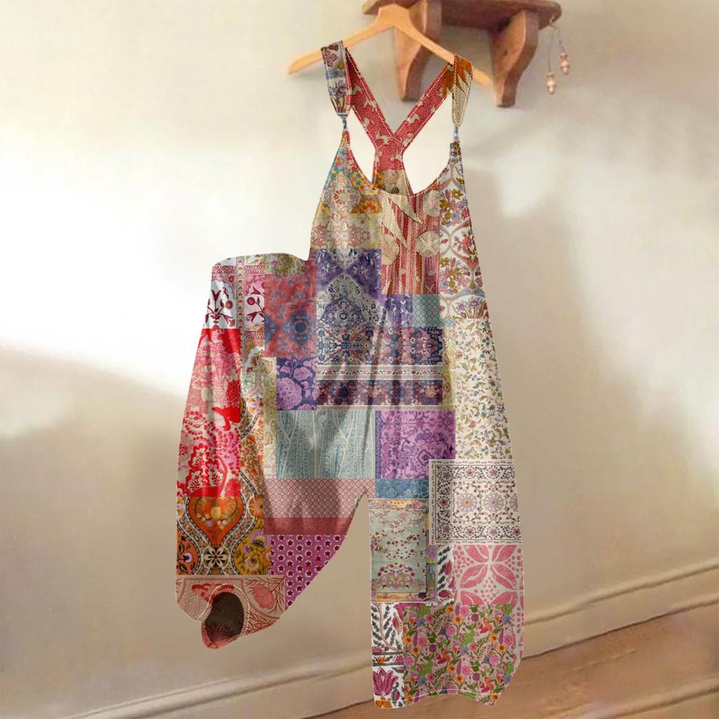 Женский летний комбинезон с цветочным принтом в винтажном стиле (Нерегулируемые ремни)