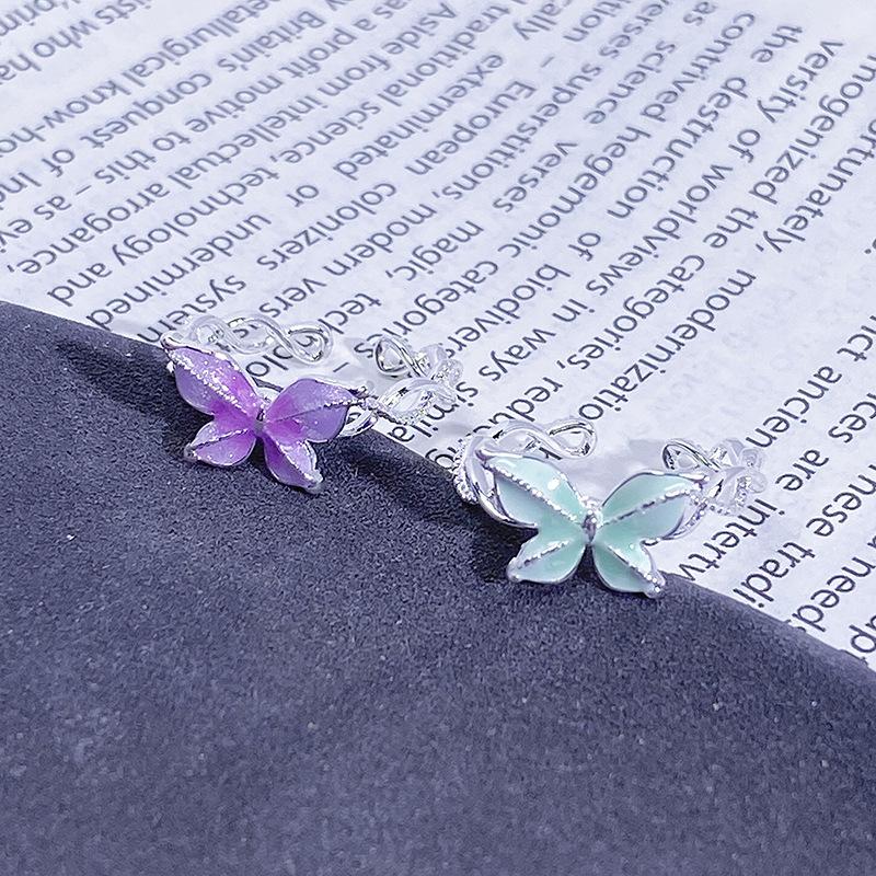 Enamel Color Gradual Change Color Butterfly Open Ring Palace Style Temperament Advanced Sense Light Luxury Personality Ring Woman