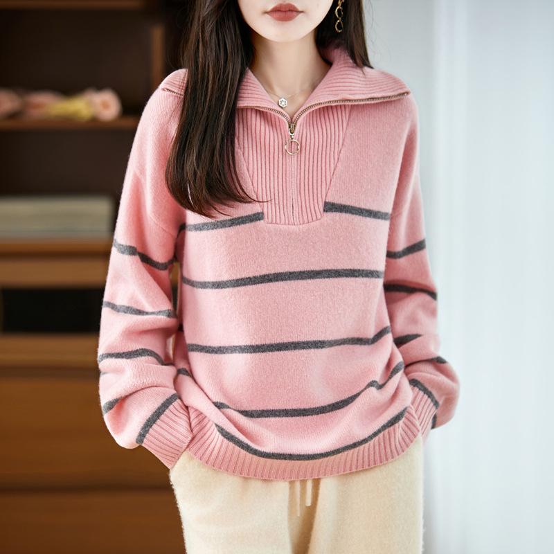 Women's Fashionable Pure Wool Coat - Autumn/Winter Thick Lapel Knitwear Sweater