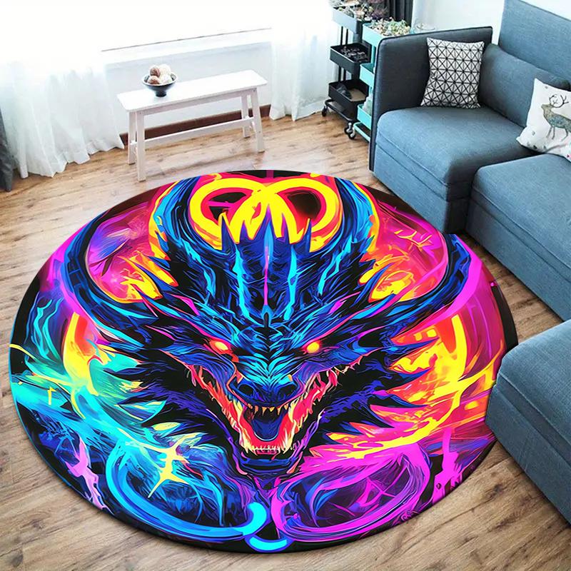 Beautiful dragon Round Area Rug,Carpet Rug for Living Room Bedroom Sofa Playroom Decor,Non-slip Floor Mat