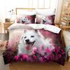 Dog Duvet Cover Set White Dog Pink Flower Pattern King Queen Size Comforter Cover Polyester Quilt Cover For Kid Teen Bedding Set