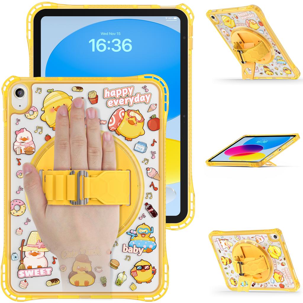 Для iPad (2025)/10.9 (2022) Чехол с подставкой, ремешком для руки и принтом, PC+TPU+акрил, чехол для планшета