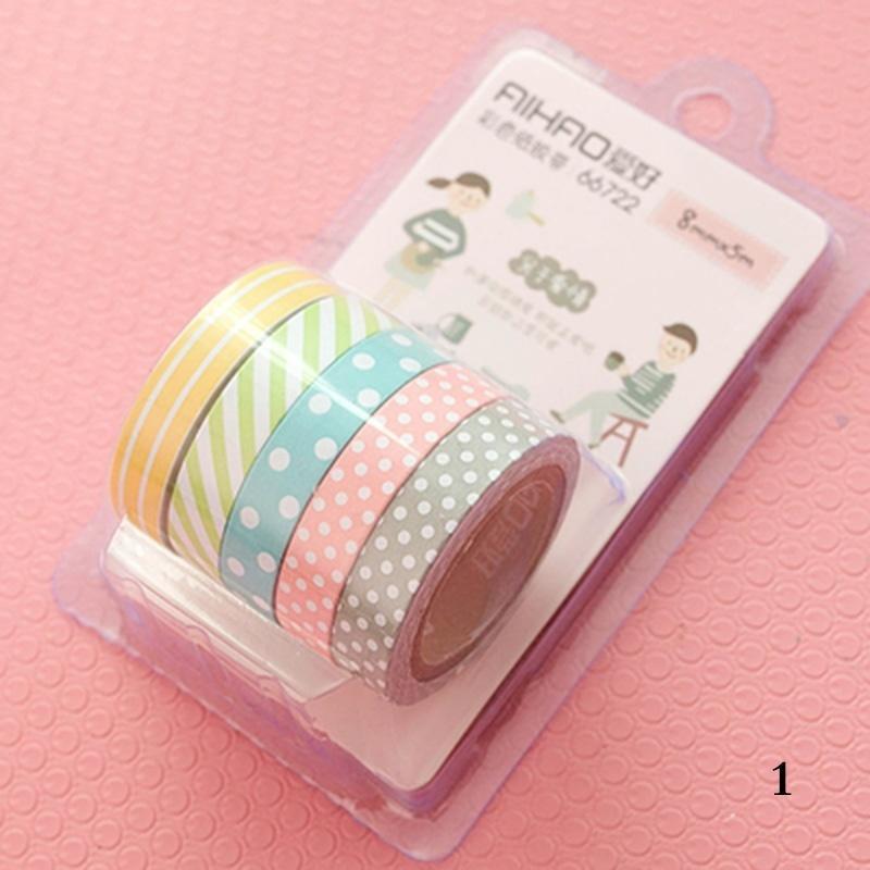 5Rollds Color Paper Tapes Handmade DIY Decorative Washi Tape Colored Adhesive Tapes