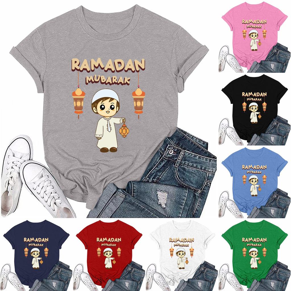 Girls Casual Loose Printed T-shirt Round Neck Pullover Short Sleeve Top