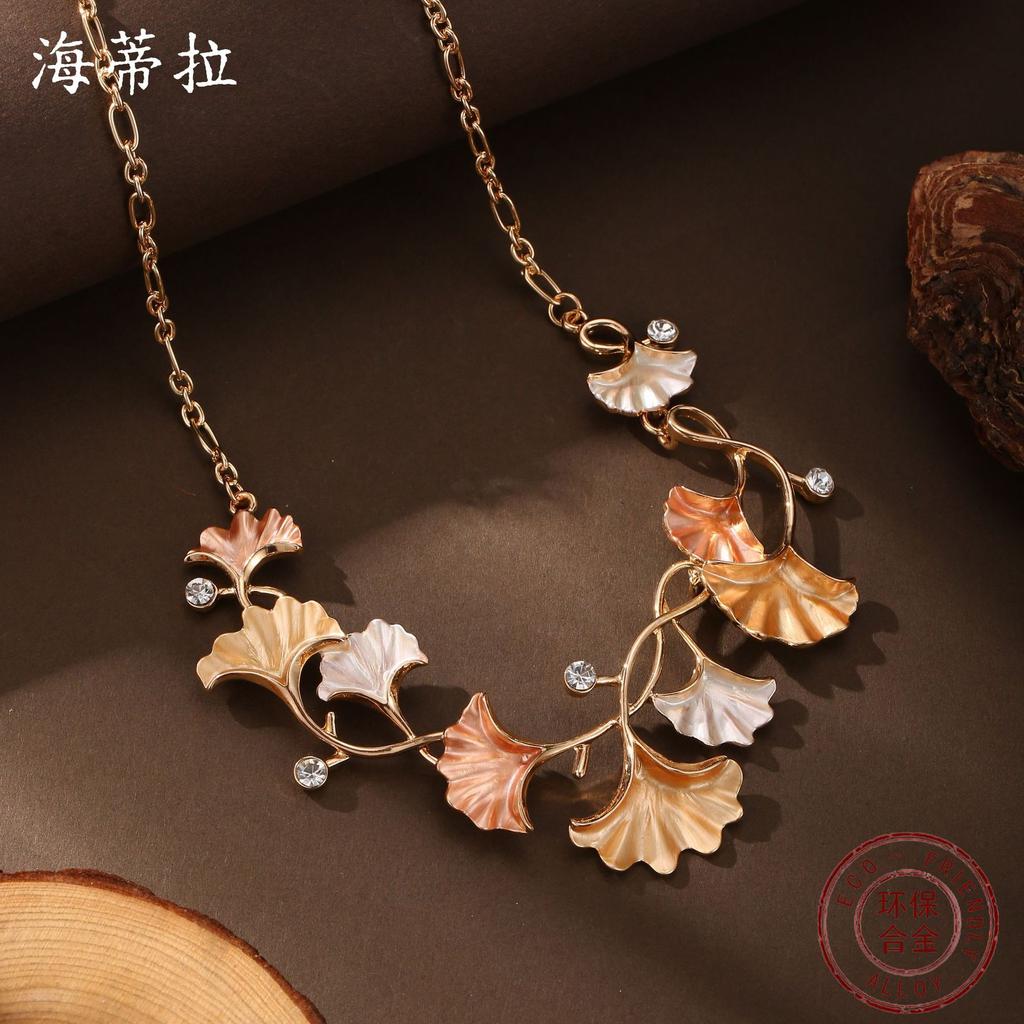 Новое Эмалевое Цветное Геометрическое Ожерелье Гинкго Билоба Женское Высокое Чувство Необычное Ожерелье Гинкго Билоба