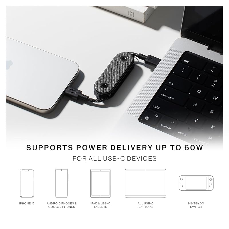 Native Union Pocket Cable 60W – армированный кабель USB-C для портативной зарядки - iPhone 15, 15 Pro, Pro Max, iPad Air, Galaxy S24, Flip 5, Fold 5
