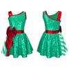 Kids Girls Christmas Elf Costume Shiny Sequined Ballet Dance Ice Skating Performance Leotard Dress