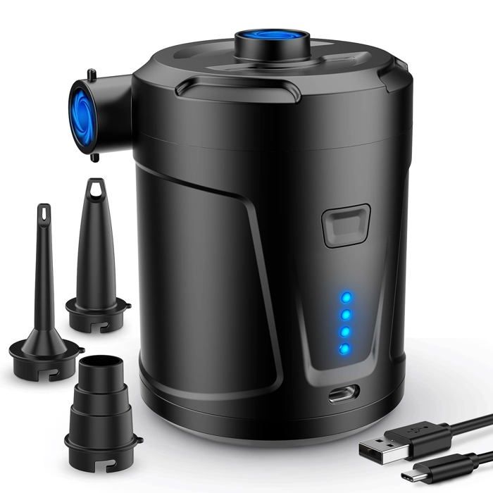 Pompe à air électrique - AIMOONSA - Portable 5200 mAh - 15W 300 L/min - Sans fil USB - 3 buses