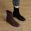 Krazing Pot Cow Suede Nubuck Autumn Winter Shoes Thick Heels Size 42 Square Toe Zipper Vintage Ankle Boots