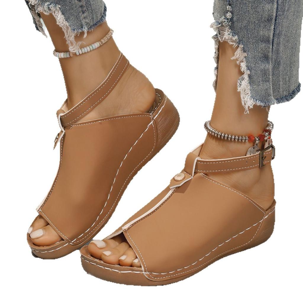 Новые открытые женские босоножки на танкетке, летние модные дышащие удобные босоножки с пряжкой, женская пляжная обувь Sandalias De Mujer