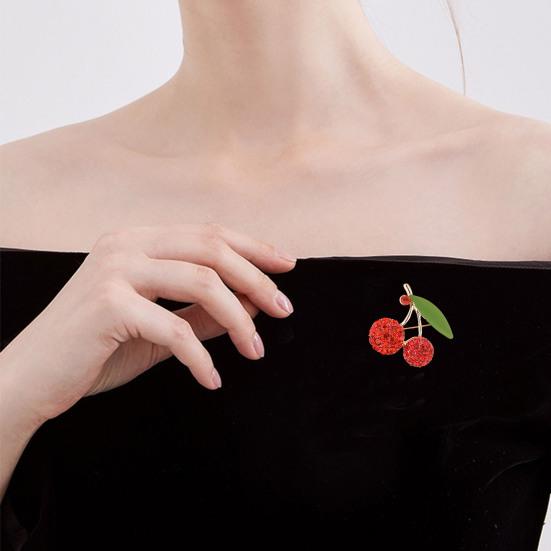 Брошь Винтажный сплав, зеленый лист, вишневый дизайн, тонкая работа, не выцветает, антикоррозийная, стильная привлекательная брошь для вечеринок