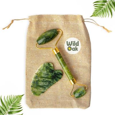 WILD OAK Комбо-инструмент Массажер Роллер из нефрита и Гуа Ша | Натуральный нефрит Гималайский камень | Лечит морщины и улучшает эластичность кожи