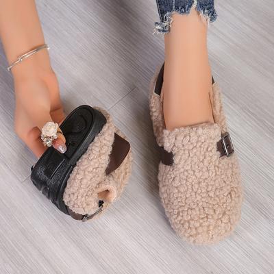 Модные женские зимние плюшевые балетки для улицы, два варианта носки, сноубутсы, модные лоферы с круглым носком, теплые меховые туфли Мэри Джейн, большой размер 41