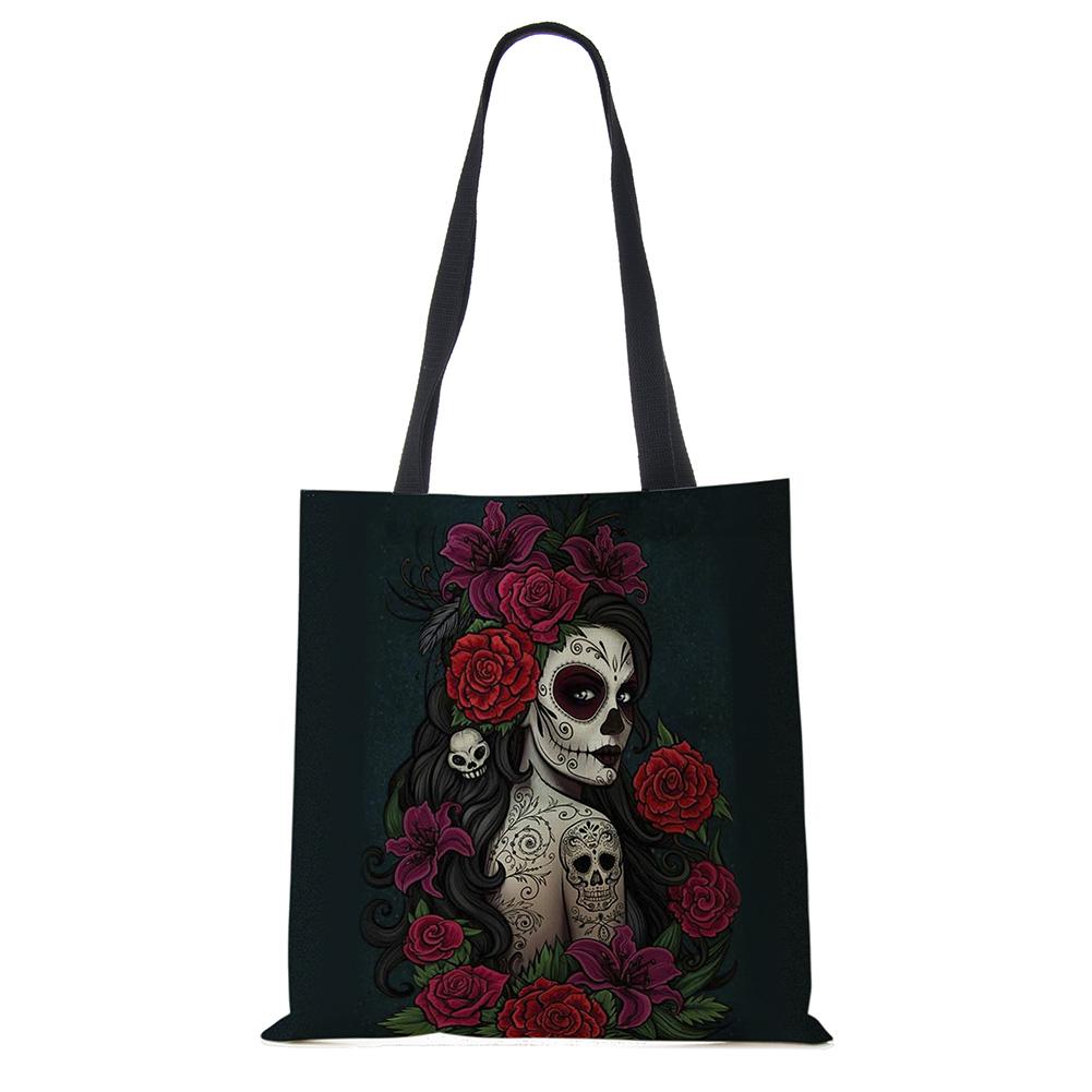 Сумка-тоут с цветочным принтом черепа ко Дню мертвых, женские сумки, сумки через плечо для девушки с сахарным черепом на Хэллоуин, большая вместимость CLE