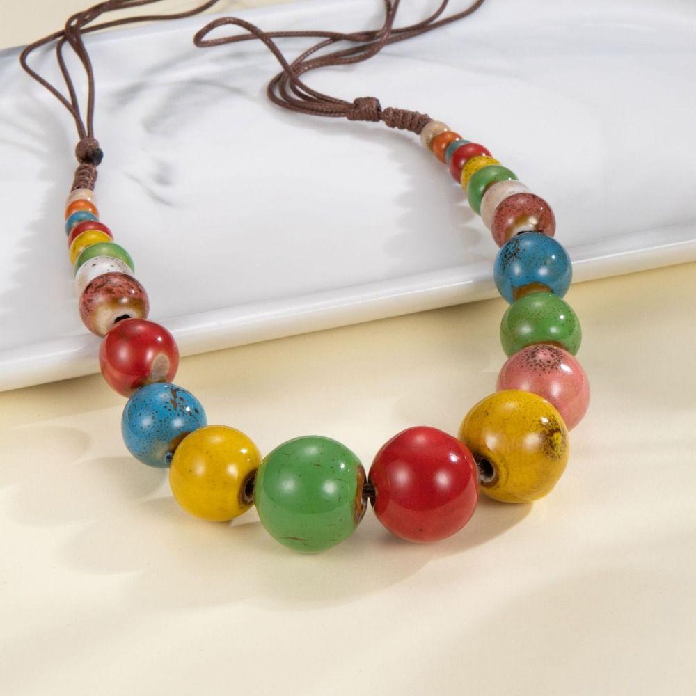 Simple Ceramics Beaded Necklace Choker Bohemia Ceramic Necklace Ethnic Style Necklace Holiday