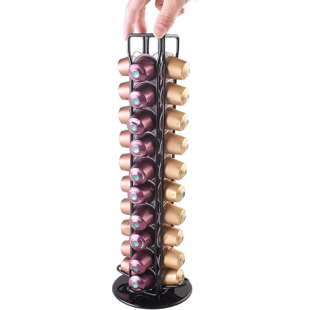 SEVENLINE Coffee Pod Holder Stand Compatible With Nespresso Original Pods Carousel Storage Rack Capsules Organizer For 40 Capsules (Black)