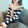 Navy Striped Collar Sweater Women’s Autumn/Winter 2025 College Style Slim Fit Knitwear